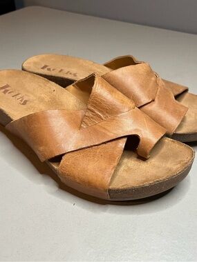 Kork-Ease Women's Brown Leather Crossover Slide Sandals
